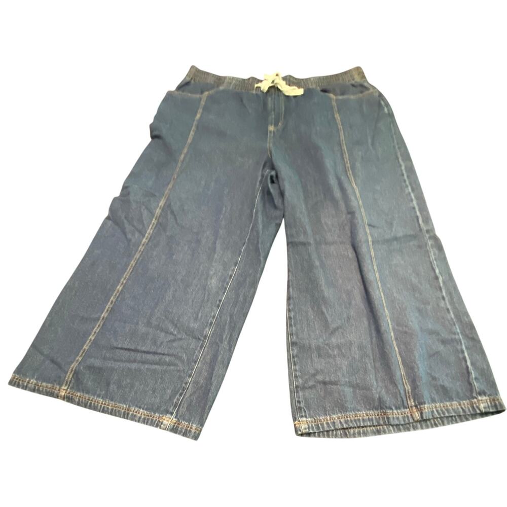Universal Thread 2X Denim Wide Leg Crop Jean Pants Pull On Elastic Waist